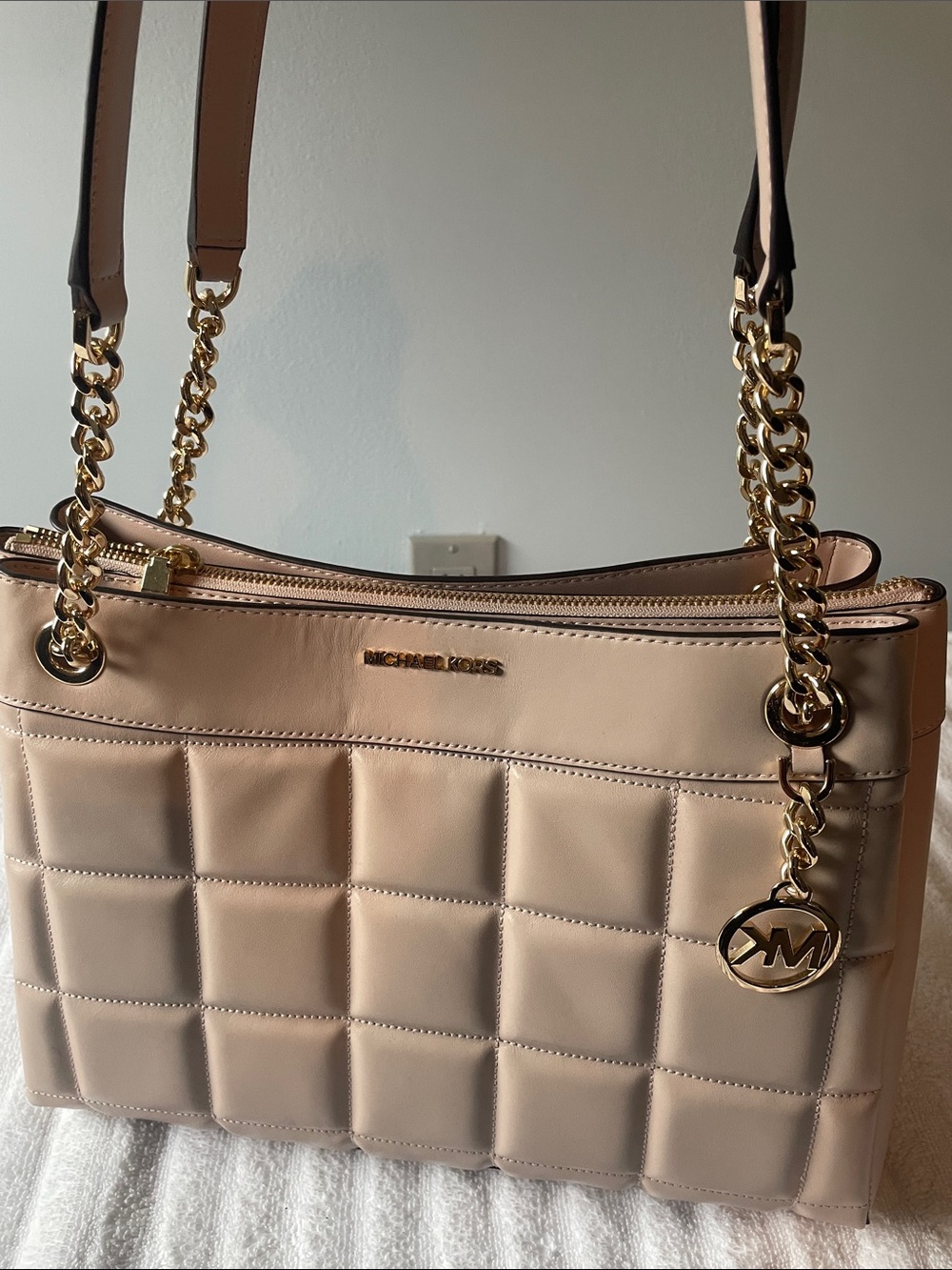 Michael Kors Blush Quilted Tote with Gold Chain Straps